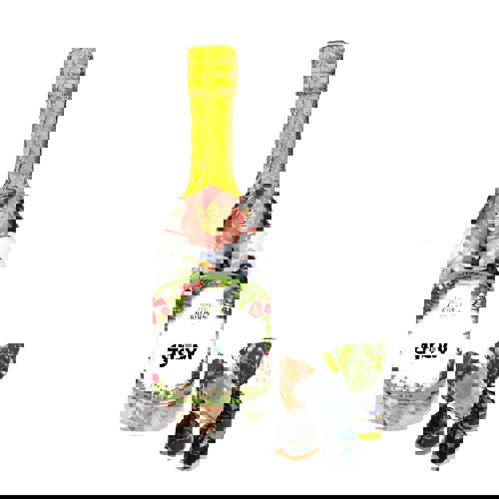 Champagnefles met chocolade bonbons