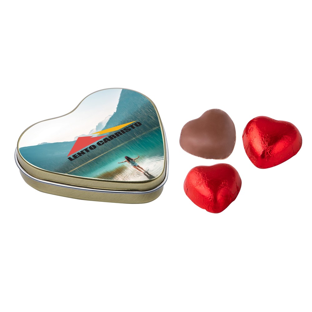 Hartenblikje met chocolade hartjes