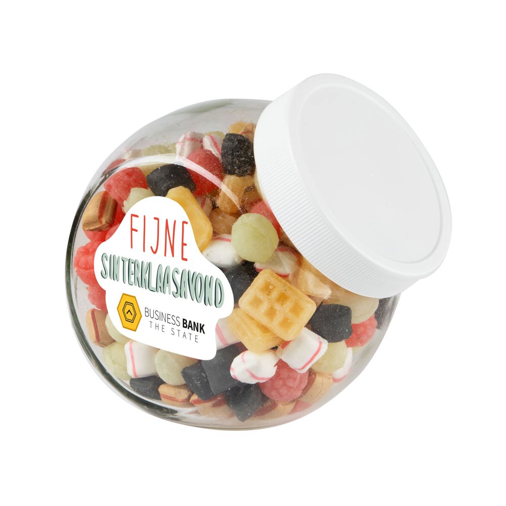 Medium glazen pot, gevuld met snoep
