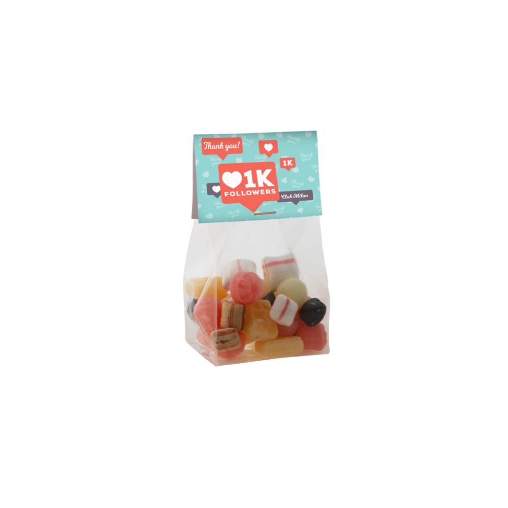 Blokzakje met kopkaartje en 100 gram snoep