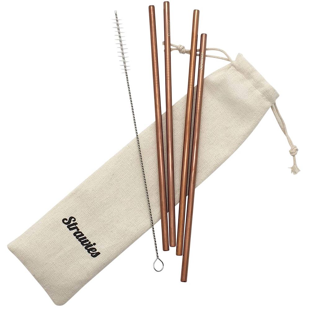 4 bronzen Strawies™ + zakje + borstel + tuitjes