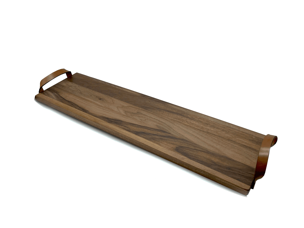 Serveerplank walnoot leren grepen 69x19 cm