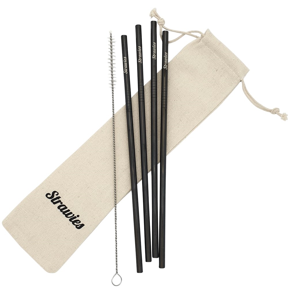 4 zwarte Strawies™ + zakje + borstel + tuitjes